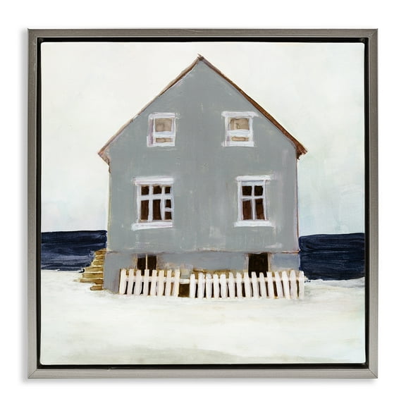 Stupell Industries Winter Beach House Landscape Nature Painting Gray Floater Framed Canvas Art Print Wall Art, 25 x 25