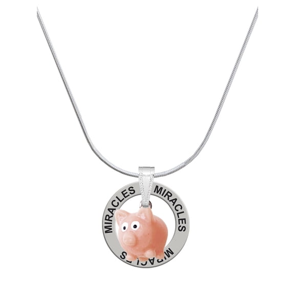 Delight Jewelry Resin Pink Pig Miracles Ring Charm Necklace, 18"