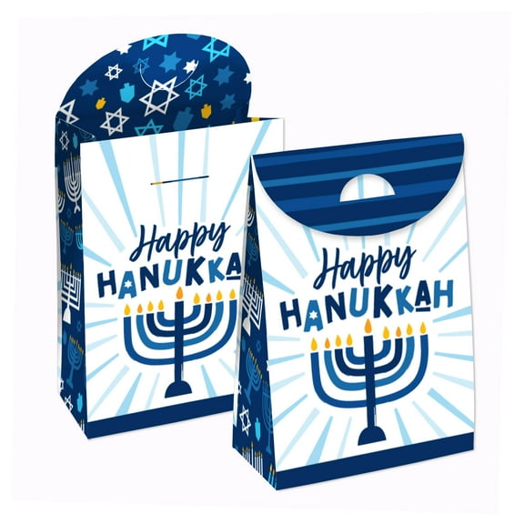 Big Dot of Happiness Hanukkah Menorah - Chanukah Holiday Gift Favor Bags - Party Goodie Boxes - Set of 12