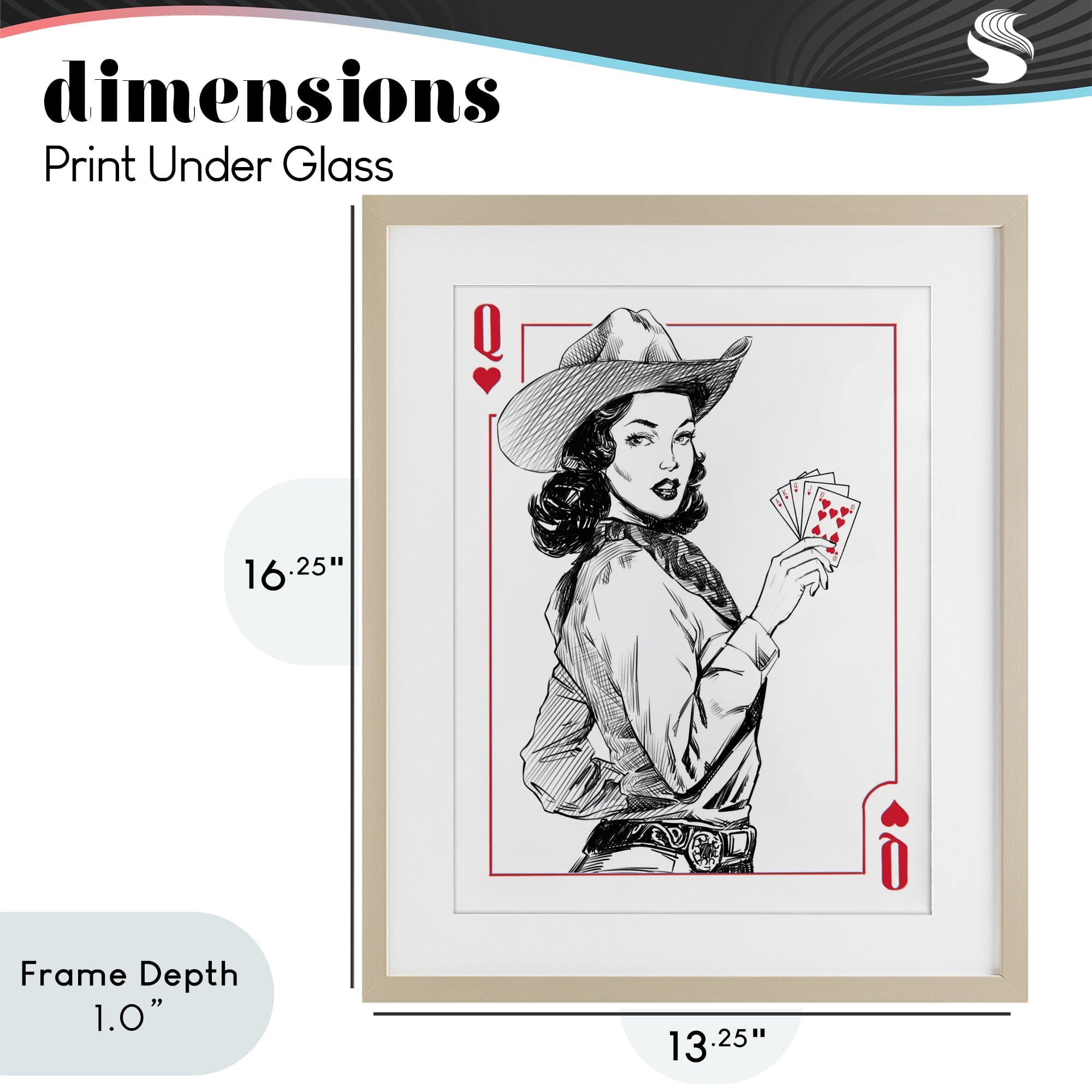 Stupell Industries Cowgirl Queen of Hearts Birch Framed Print Under Glass, design by Ziwei Li