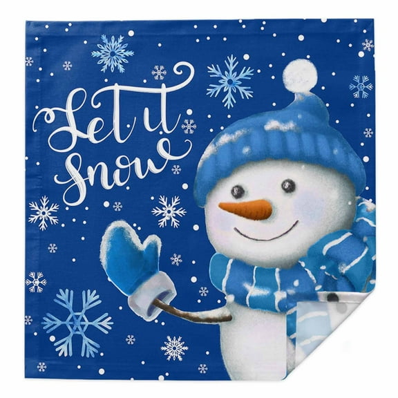 Blue Snowman Christmas Cloth Napkins Washable Set of 1, Xmas Winter Snowflake Let Snow Reusable Dinner Table Napkins Cloth Bulk for Weddings Kitchen Restaurants Hotel Events Parties 20 x 20 Inch