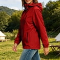 thumbnail image 5 of Lenago Waterproof Women's Rain Jackets Lightweight Hooded Softshell Windbreaker Zipped Long Sleeve Raincoat Solid Color Outdoor Hiking Cycling Outfit Red XXL, 5 of 9