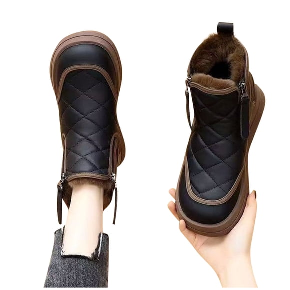 zhenglin Women's Fashion Snow Boots Quilted Lined Winter Shoes - Non-Slip Thick Sole Waterproof Warm Fleece-Lined Extra Thick Cotton Short Boots for Cold Weather