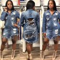 thumbnail image 4 of WOMENS Faded Long Line Ripped Oversized Denim Jacket Slim Distressed Jeans Coat, 4 of 4