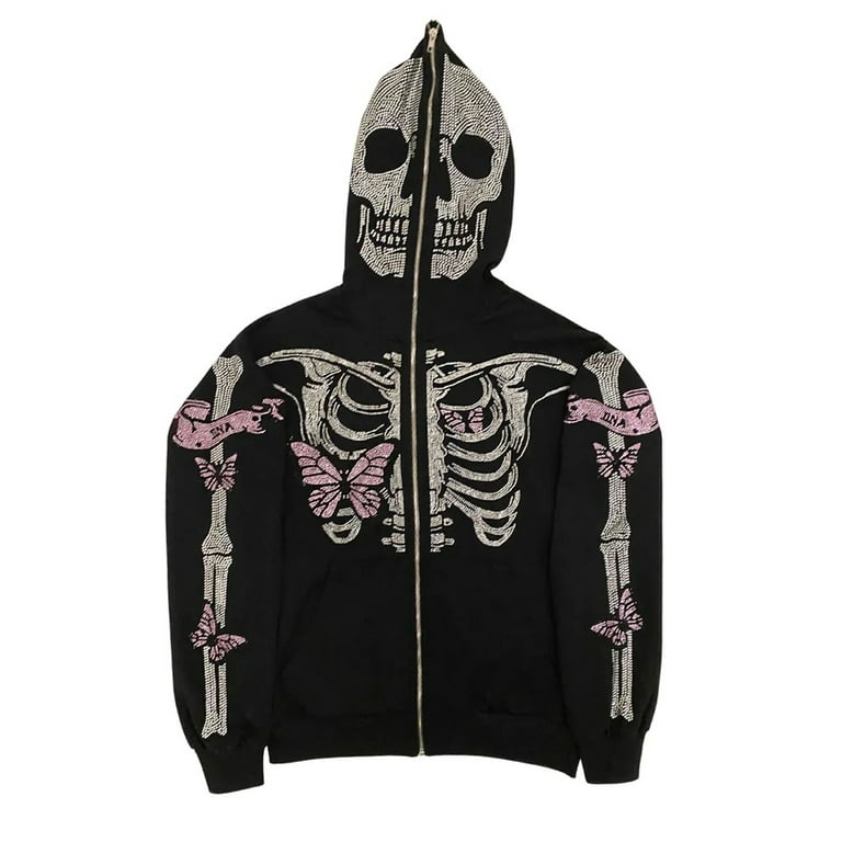 Rhinestone Graphic Hoodie with Head Cover,Oversized Aesthetic Skeleton Skull Jacket Streetwear Full Zipup Hoodie Y2k Harajuku - Walmart.com Rhinestone Graphic Hoodie with Head Cover,Oversized Aesthetic Skeleton Skull Jacket Streetwear Full Zipup Hoodie Y2k Harajuku - Walmart.com