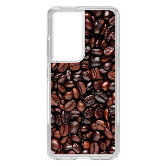 DistinctInk Clear Shockproof Hybrid Case for Galaxy S21 ULTRA 5G (6.8" Screen) - TPU Bumper, Acrylic Back, Tempered Glass Screen Protector - Dark Brown Coffee Beans