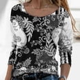 thumbnail image 2 of IROINID T-Shirts à Manches Longues Réduits pour Femmes, Col Rond Imprimé, Blouse d'Automne, Gris Foncé, 2 of 5