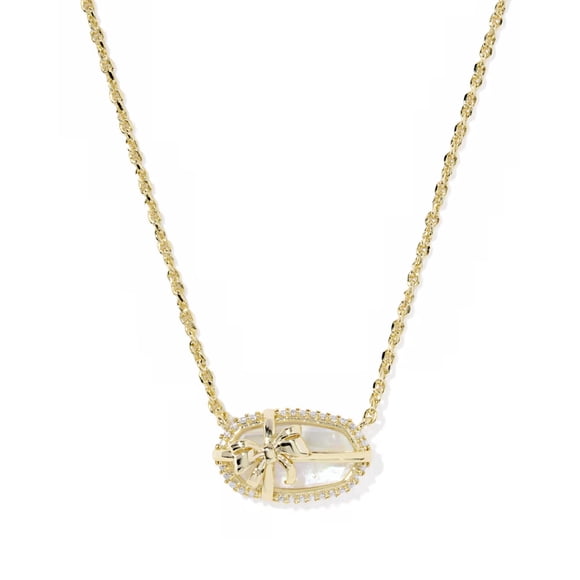 Kendra Scott Elisa Gold Pendant Necklace with White Mother-of-Pearl & Bow Accent, 14K Gold Plated Dainty Necklace for Women, Adjustable Chain Statement Jewelry Gift