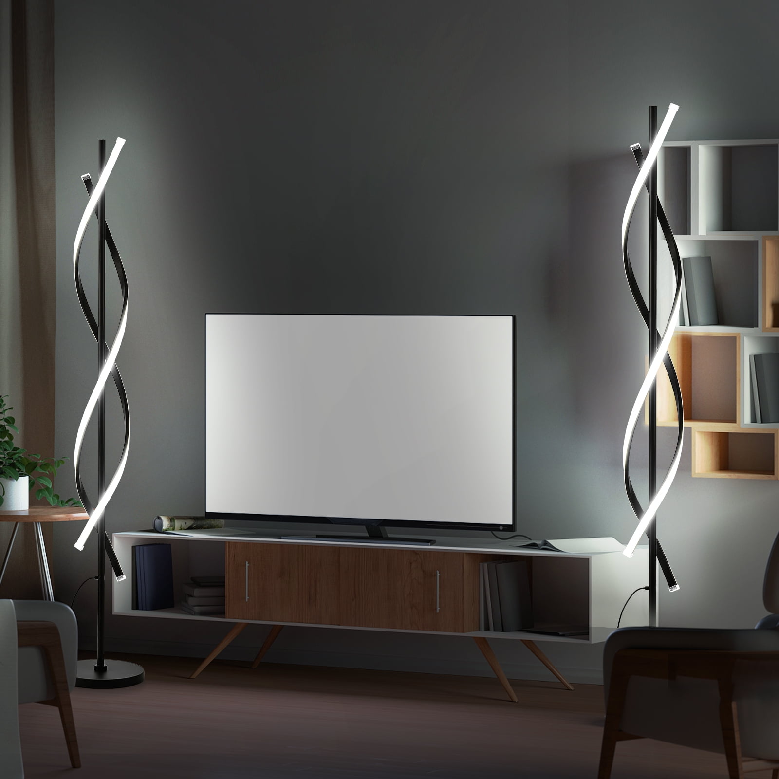 LED Spiral Floor Lamp 60 Inch Modern Floor Lamps Dimmable Black Standing Lamp 34W Contemporary Floor Lamps for Living Room Bedroom Kitchen Office