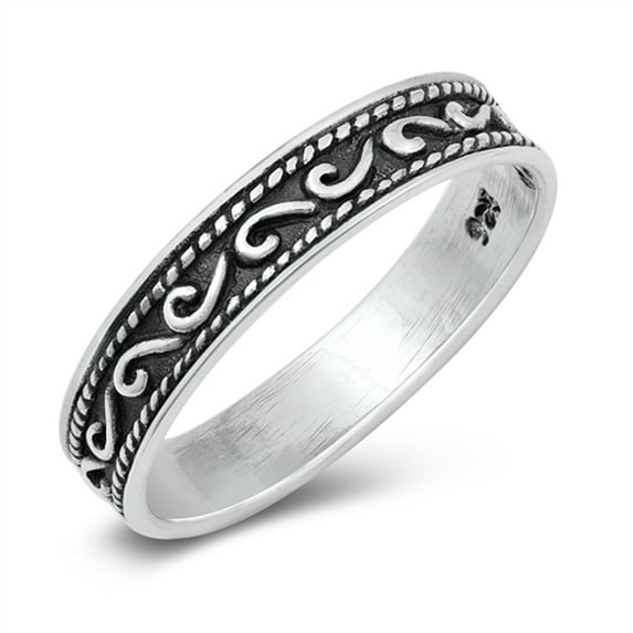 Polished Repeating Filigree Spiral Oxidized Rope Ring .925 Sterling Silver Band Jewelry Female Size 4