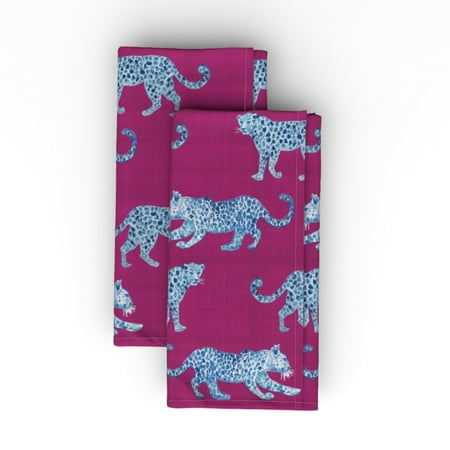 

Cotton Sateen Dinner Napkins (Set of 2) - Leopard Parade Blue Magenta Leopards Animal Print Jungle Safari Kids Exotic Pink Print Cloth Dinner Napkins by Spoonflower