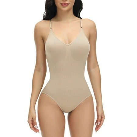 vera natura Women Sleeveless Shapewear Bodysuit Solid Color V-neck Butt Lifter Tummy Control Stretch Waist Trainer