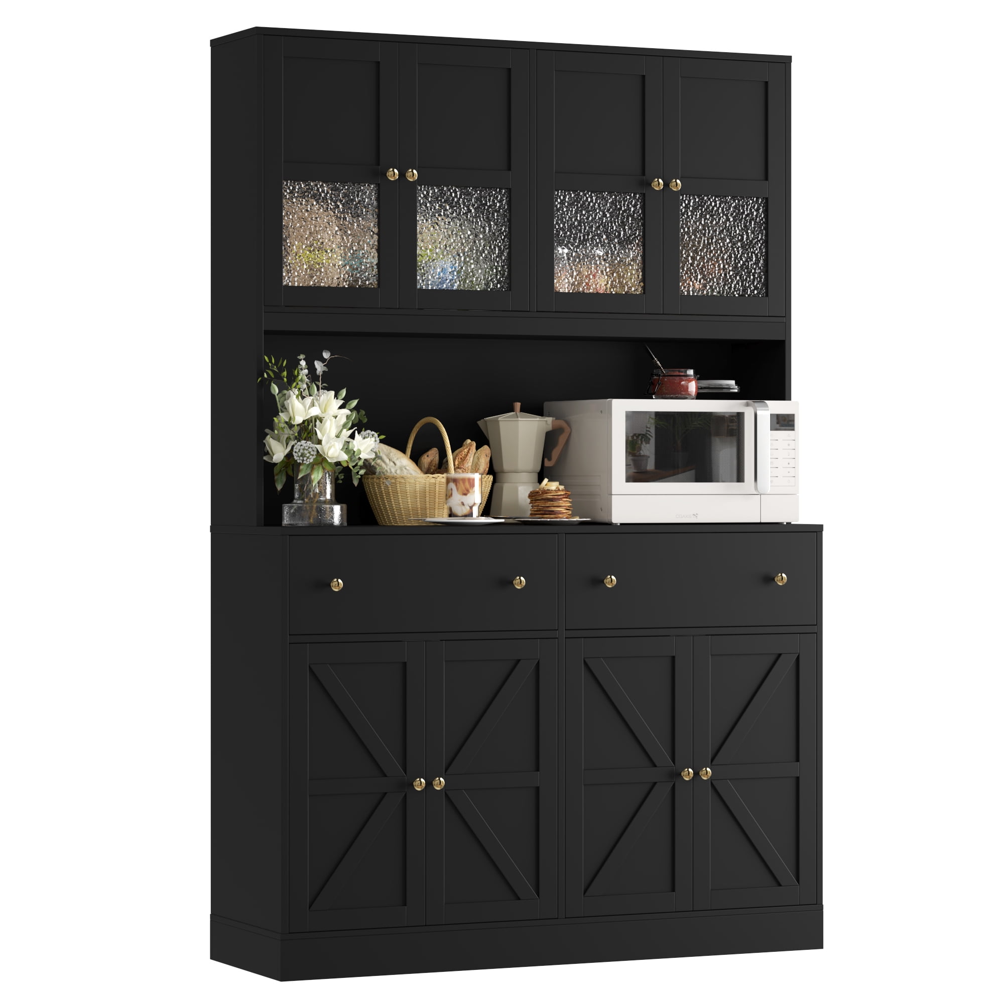 Homfa 8 Door Kitchen Pantry Cabinet with 2 Drawer, 71" LED Buffet Cabinet with & Charging Station & USB Port, Black