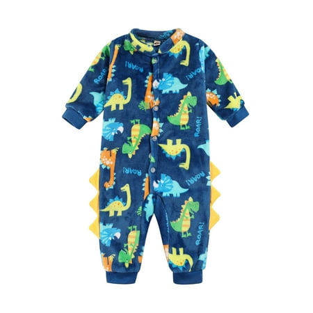 

Toddler Boys Dinosaur Print Stand Collar Long Sleeve Jumpsuit Sleepwear for Winter