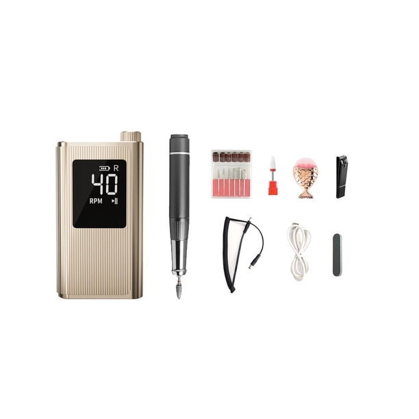 Taladro eléctrico para uñas, Kits de manicura y pedicura, pantalla LED, taladro de uñas portátil de 40000RPM para cortar y quitar oro