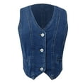thumbnail image 4 of Women's Solid Color Vintage Wash Denim Crop Vest - Sleeveless Fashion Jacket, Trendy Washed Effect, for Layering, 4 of 5