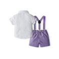 thumbnail image 2 of Suealasg Little Boy Gentleman Suits Outfit 1T 2T 3T 4T 5T Stripe Print Short Sleeves Shirt with Bow Tie and Suspender Shorts Set 2Pcs Kids Boys Summer Formal Wear Clothes, 2 of 9