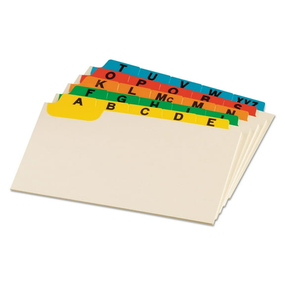 Oxford 03514 3 in. x 5 in. A to Z Index Card Guides with 1/5-Cut Laminated Tabs - Manila (25/Set)