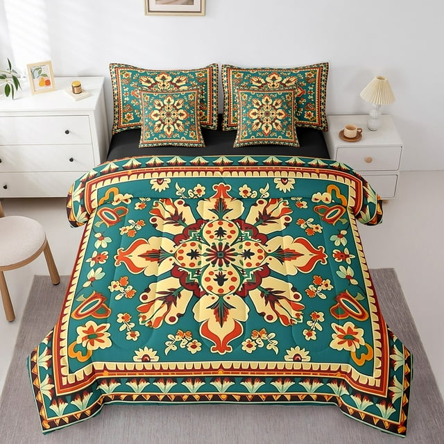 YST Persian 7-Piece Full Comforter Set, Boho Aesthetic with Vintage Floral and Hippie Patterns