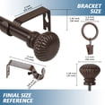 thumbnail image 6 of Urbanest Single Curtain Rod with 24 Clip Rings & Decorative Fluted Ball Finials – Classic Metal Window Drapery Rod Set, Heavy-Duty & Adjustable, 5/8" Diameter, 84" to 120", Oil-rubbed Bronze (ORB), 6 of 6