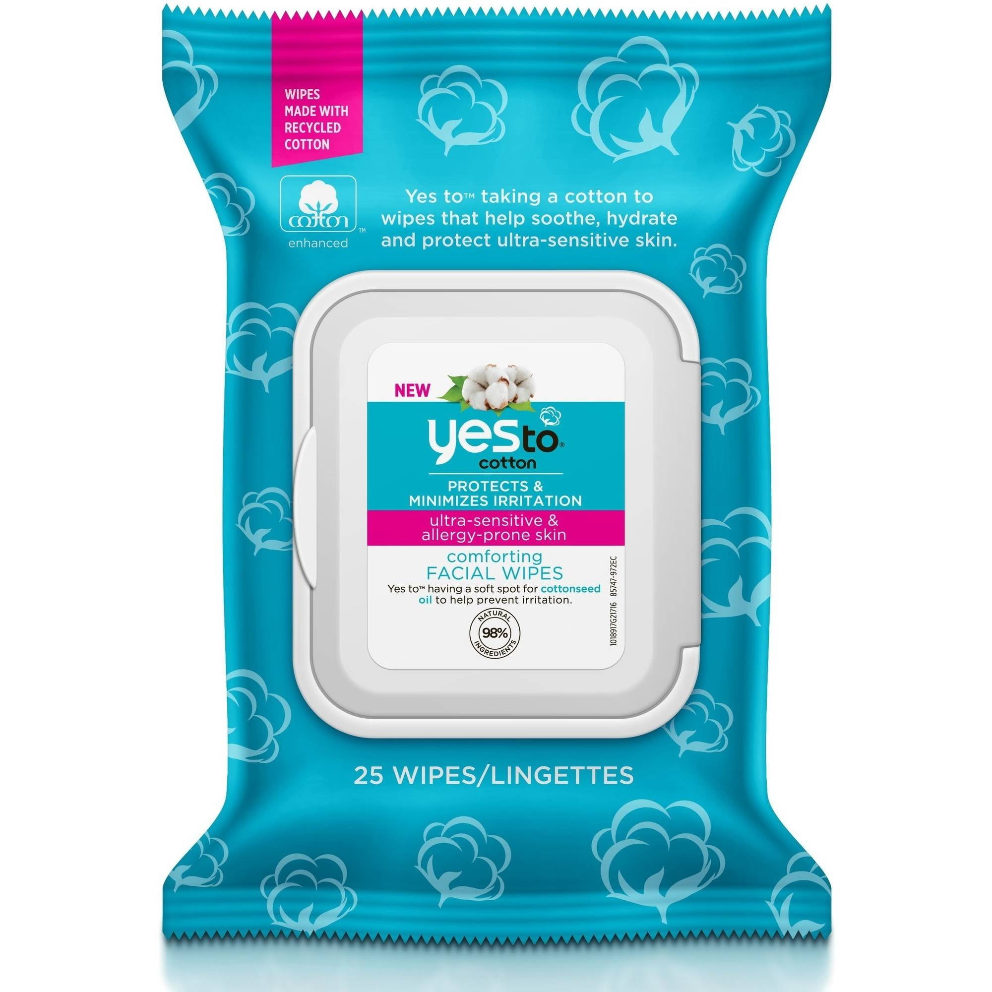 25 Count, Single Use, Yes To Cotton Comforting Facial Wipes Walmart