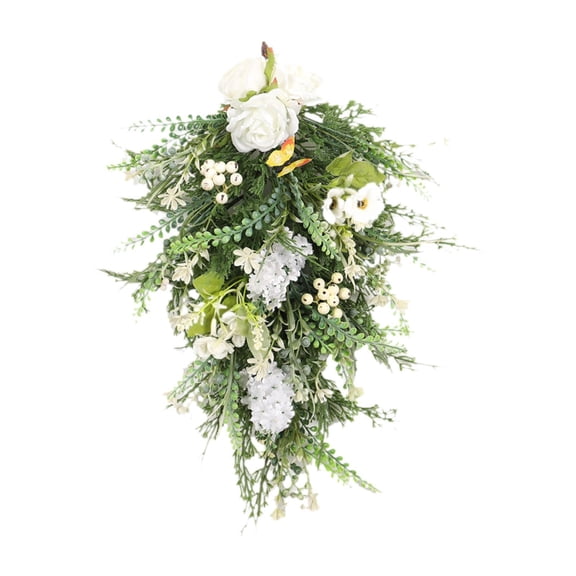 S SERENABLE Artificial White Rose Hyacinth Floral Swag Length 50cm Lifelike Welcome Sign Hanging Garland for Fireplace Decor Multipurpose