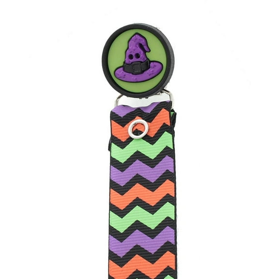 Purple & Green Chevron Witch Hat Pacifier Clip