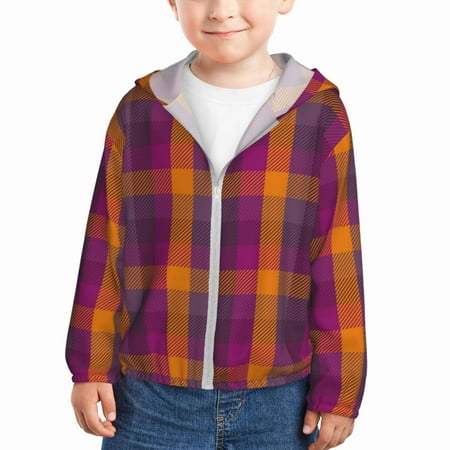 

Zeuib Purple Yellow Buffalo Plaid Print Girls & Boys Sun Protection Hoodie with UPF 50+ Children’s Quick-Dry Jacket Perfect for Outdoor Activities-5 Years