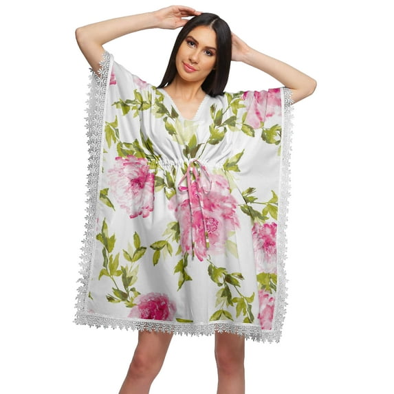 Moomaya Printed Bikini Cutwork Lace Caftan Kaftan Dresses For Women Plus Size