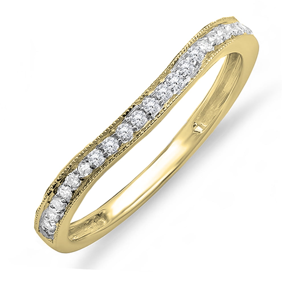 Dazzlingrock Collection 0.10 Carat ctw 10K Gold Round White Diamond Wedding Stackable Anniversary Guard Chevron Ring 1//10 CT