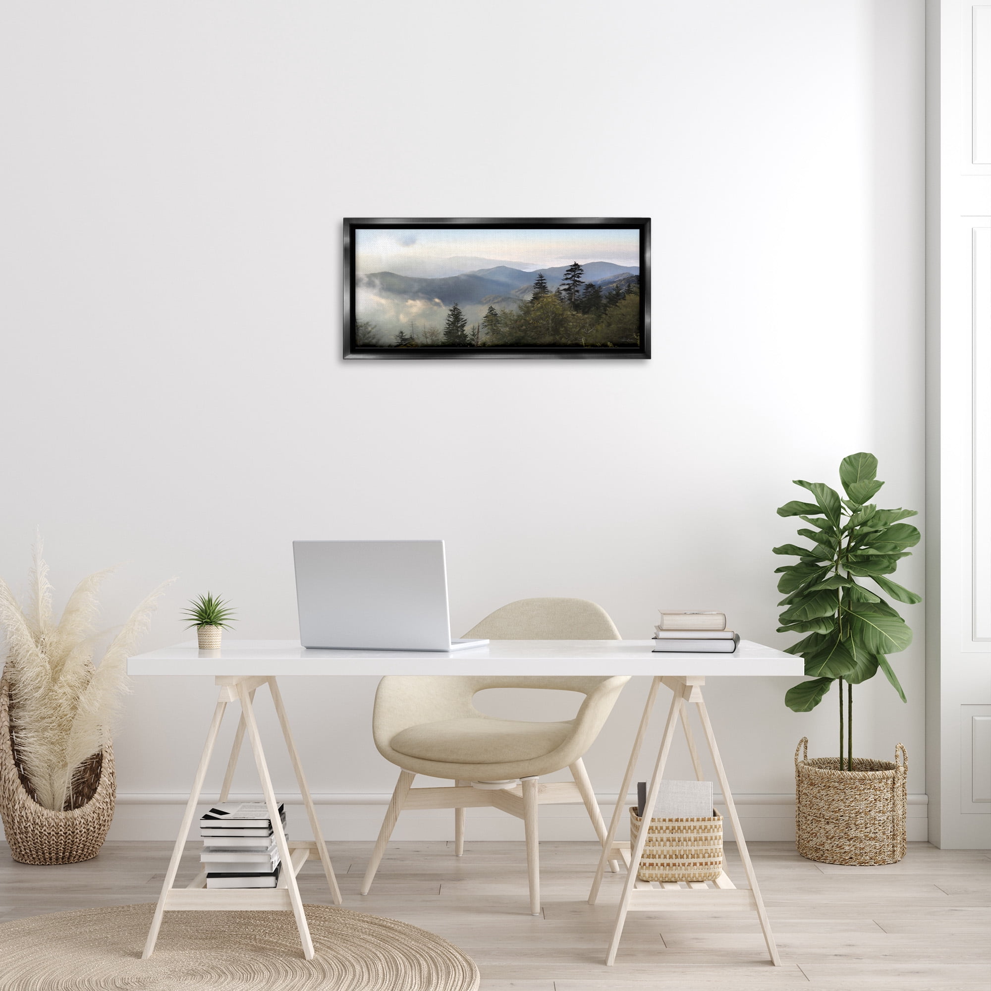 Stupell Industries Panoramic Cloudy Mountainous Nature Landscape Photography Black Floater Framed Canvas Art Print Wall Art, 31 x 14
