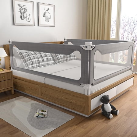 Bed Rail for Toddlers, Yadala Toddler Bed Rails with Double Child Lock for Queen King Bed, 60", 1PC, Gray