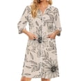 thumbnail image 2 of Women's Robes Zipper Lightweight 3/4 Sleeve Bathrobes for Women Zipper Front Knee Length Daisy Printed Casual Sleepwear Nightgown with Pockets Brown S, 2 of 5
