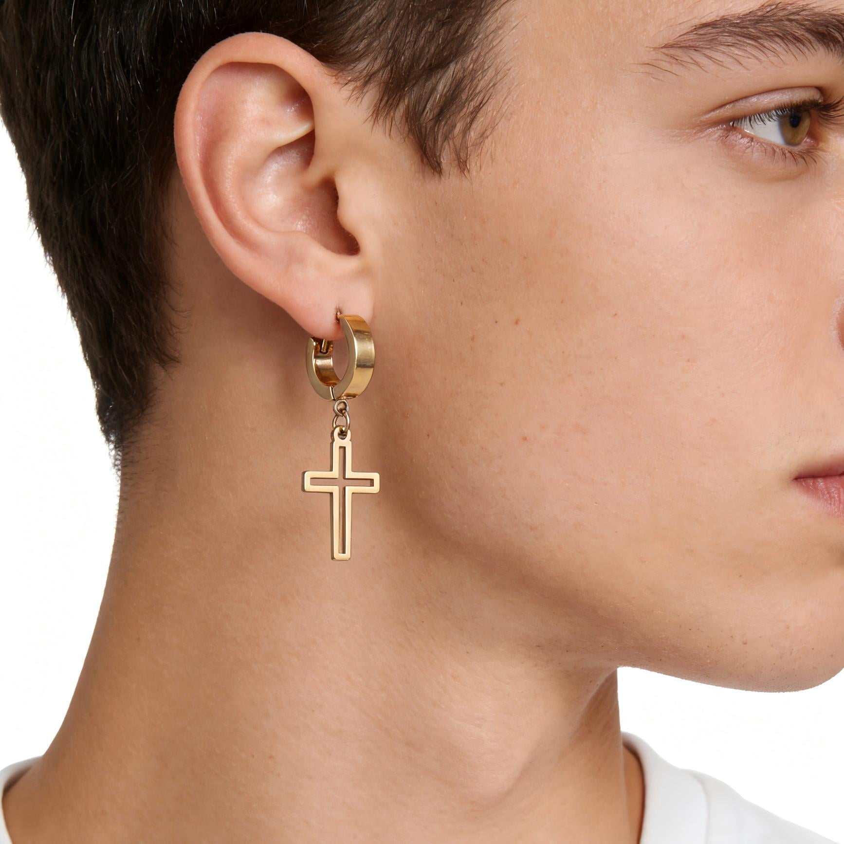 Iron Saints Men 18K Gold Plated Earring Set, Stainless Steel, Men Jewelry Gift for Men