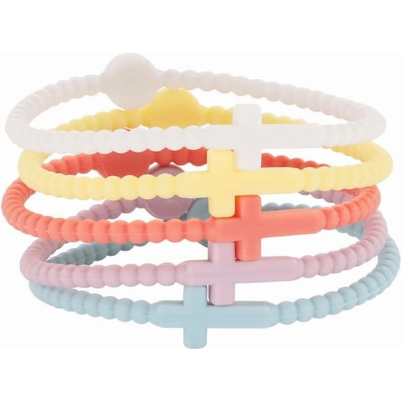 5 Pack Silicone Cross Bracelets, Colorful Rubber Cross Bracelets for Men and Women