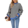 thumbnail image 2 of Deago Women Oversized Striped Color Block Long Sleeve Crew Neck Sweatshirt Casual Loose Pullover Y2K Shirt Top, 2 of 8