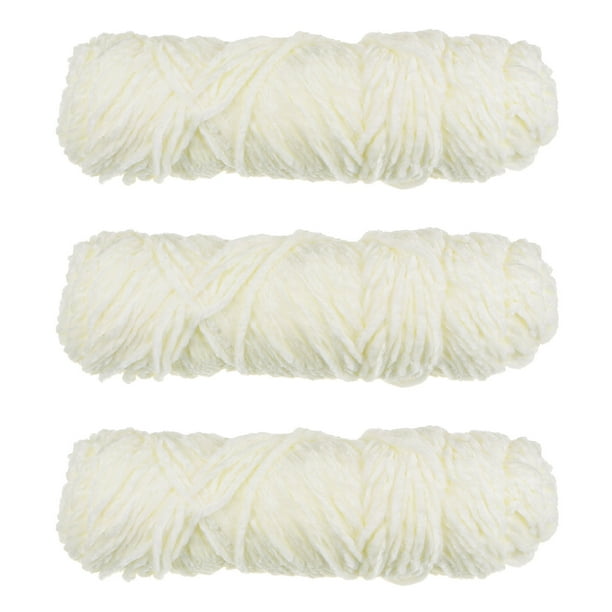 3 Ovillos Chenille Hilo Suave Manta Hilo 3x100gr/3.5oz (3x131yds) Poliéster Terciopelo Elegante Esponjoso Hilo Tejido para Crochet Tejer Bufanda, Crema