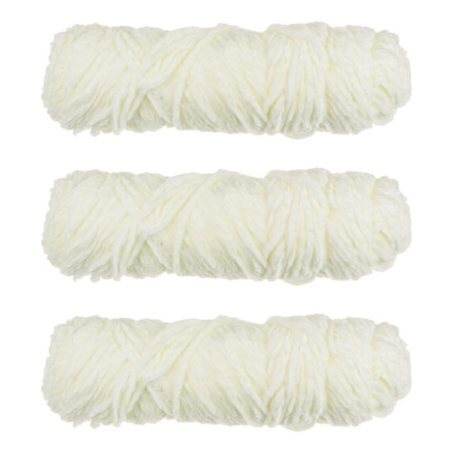 Unique Bargains Fil Chenille en Polyester Crème, 3 Écheveaux