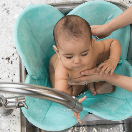 Blooming Bath Poppy Baby Bath Seat, 0 to 6 Months, Seafoam/Brown