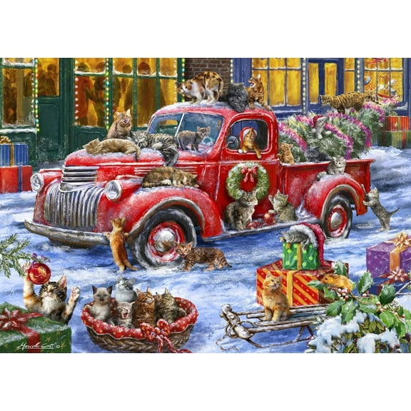 Vermont Christmas Company Box of It's a Cats' Christmas Christmas Cards - 15 Cards & 16 Foil Envelopes