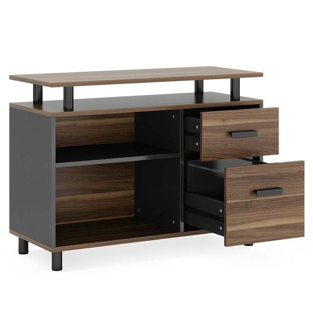 YYAo Gaming Desk, Computer Desk,Industrial L-Shaped Desk, 63" Computer Executive Desk with File Cabinet,Beige & Black
