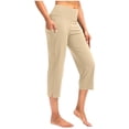 thumbnail image 3 of Inglocry Womens Capri Pants High Waisted Straight Leg Yoga Capris Leggings with Pockets Crop Workout Summer Pants Khaki XL, 3 of 7