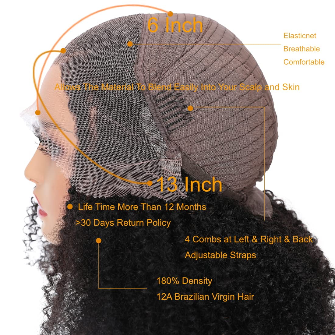 13x6 Lace Front Kinky Curly Wig 100% Human Hair Lace Frontal Wigs Transparent 13*6 Lace Frontal Human Hair Wigs for Women 200% Density