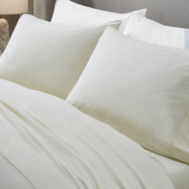 Superior Chloe 100% Cotton Percale Linen Texture Bed Sheet Set, Queen, Ivory