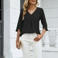 thumbnail image 4 of Maplenight Womens 3/4 Sleeve Shirts Pleated Dressy Business Casual Tops Loose V Neck Office Work Shirt, 4 of 6