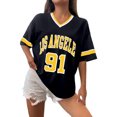 thumbnail image 2 of Womens Graphic T-shirts Short Sleeve V Neck Letter Print Tee Sporty Summer Casual Loose Tops Yellow XXXL, 2 of 5