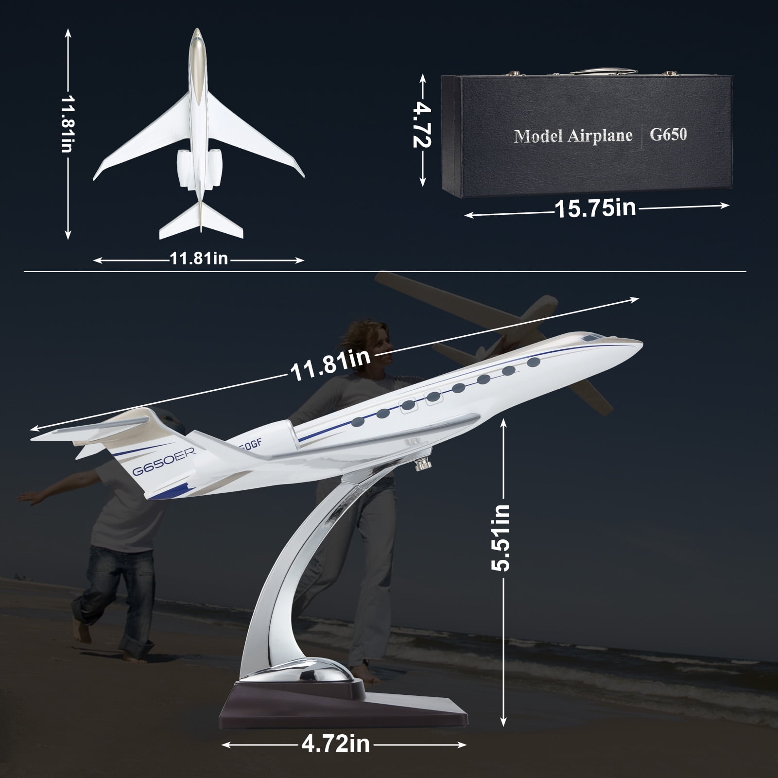 Gulfstream Jet Model 650, 11.81" Aviation Airplane Models Alloy Diecast Airplane, Resin Model Airplane with Stand and Gift Box Adult Collectibles and Decoration Gift