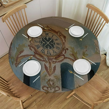 

Tropical Flamingo Round Tablecloth Palm Leaves Pineapple Banana Summer Fitted Table Cover Washable Tablecloths for Kitchen Dining Party - inch