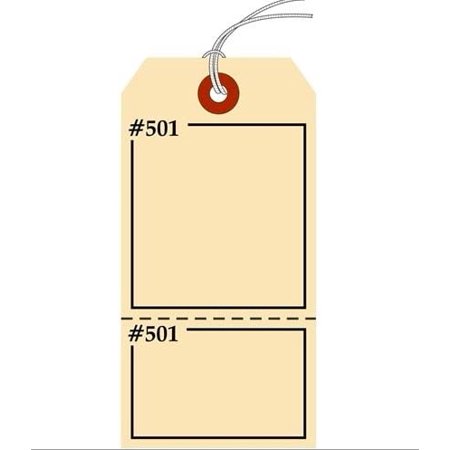 Claim Check/Tag, Numbered 2 Places, 5.75" x 2.875", Manila,2 Part, Looped String, Pack of 100