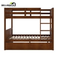 thumbnail image 6 of BELLEMAVE Full Over Full Bunk Bed, Wood Bunk Bed Frame with Twin Trundle, Fence Shaped Guardrails, Ladder, Headboard, Convertible into 2 Bed, Full Bunk Bed for Adult, Teens (Walnut), 6 of 13
